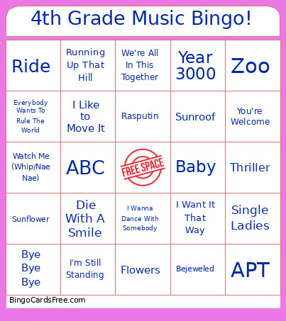 4th Grade Music ! Bingo Card