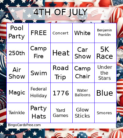 4th Of July Bingo Card