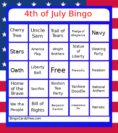 4th Of July Bingo Card