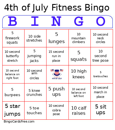 4th Of July Fitness Bingo Card
