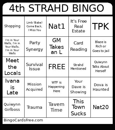 4th STRAHD BINGO