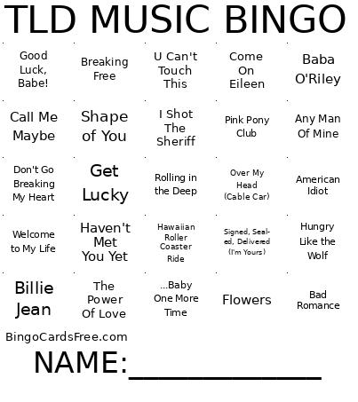 5/29/25 Music Bingo
