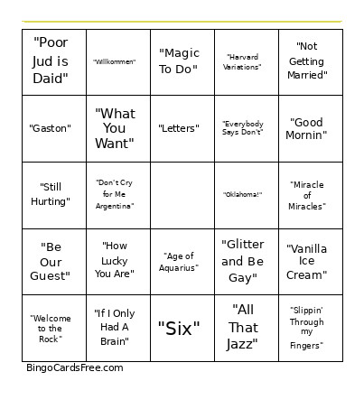 5 Minute Musicals! Bingo Card