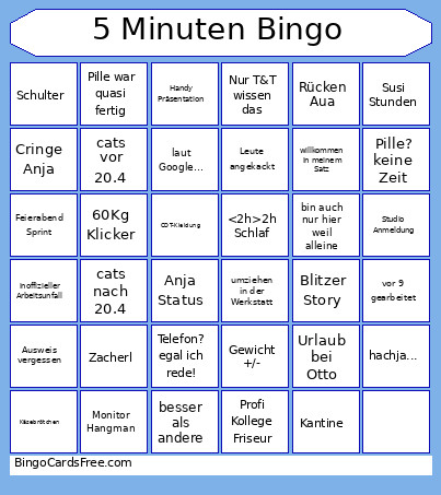 5 Minuten Bingo Card