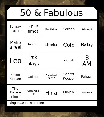 50 & Fabulous Bingo Card