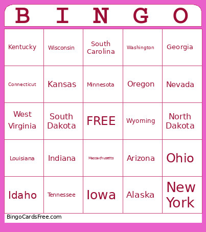50 STATES Bingo Card