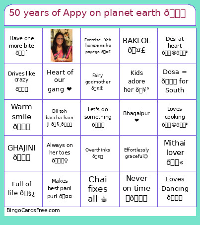 50 Years Of Appy On Planet Earth 🌍 Bingo Card