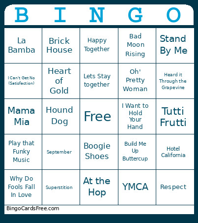 50s 60s And 70s Bingo Card