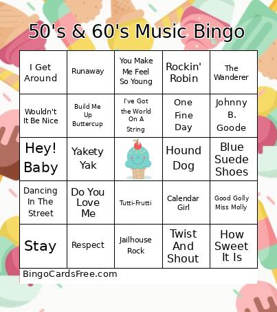 50's & 60's Music Bingo Card