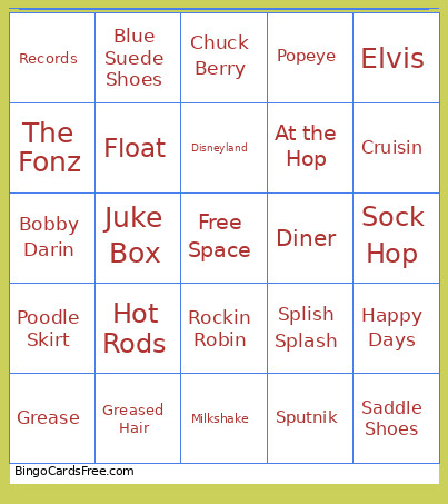 50's Live On Bingo Card