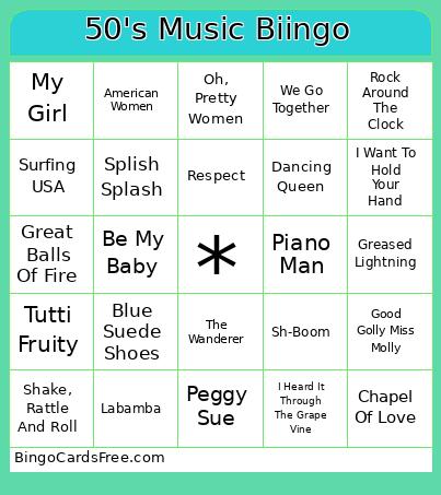 50's Musical Bingo Card 2