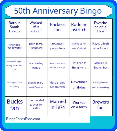 Anniversary Bingo Cards Free Pdf Printable Game, Title: 50th Anniversary Bingo