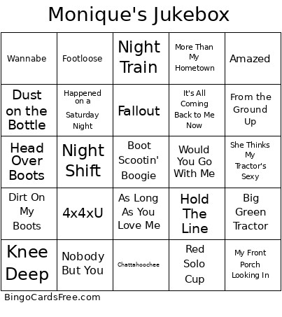 50th Jukebox Bingo Card