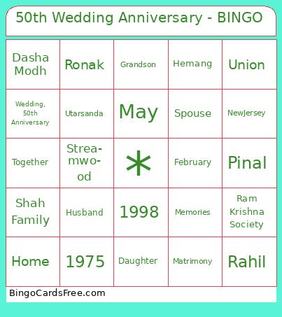 50th Wedding Anniversary - BINGO