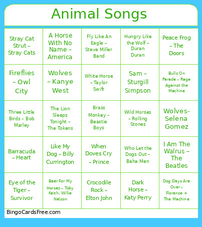 56. Animal Songs Bingo Card