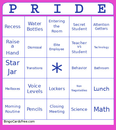 5th Grade Expectations Bingo Card