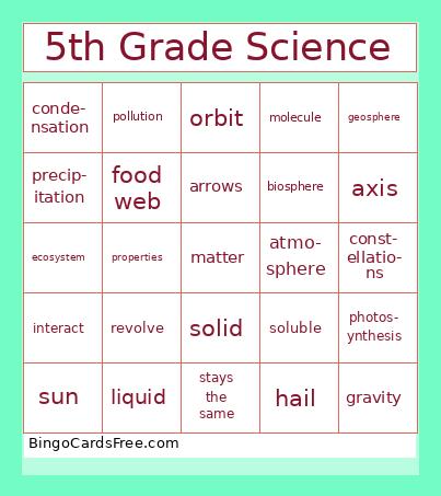 5th Grade Science Bingo