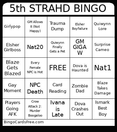 5th STRAHD BINGO