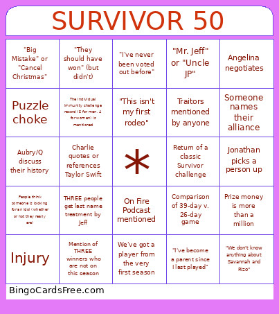 5x5 With Space Bingo Card