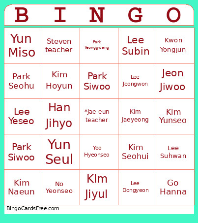 6-3 Class Bingo Card