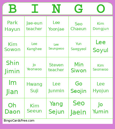6-5 11 Bingo Card