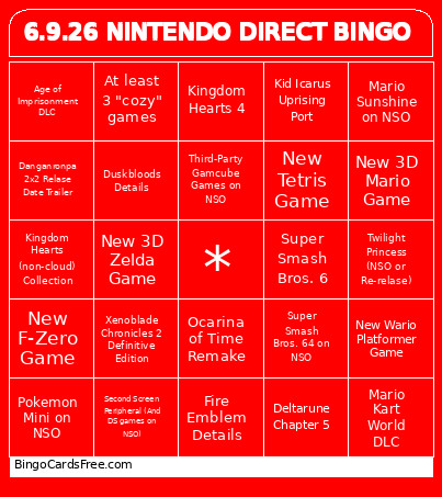 6.9.26 NINTENDO DIRECT Bingo Card