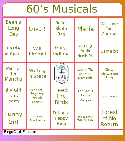 60’s Musicals Bingo Card