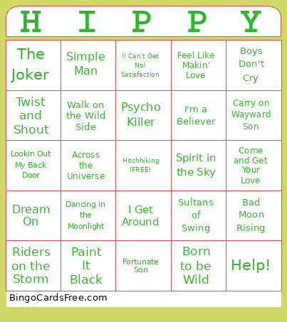 60s/70s Music Bingo Card