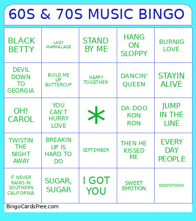 60S AND 70S MUSIC Bingo Card