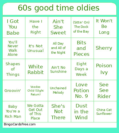 60s Good Time Oldies Bingo Card
