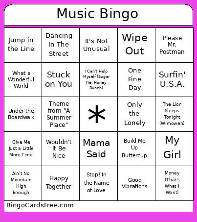 60's Musical 7.31.25 Bingo Card