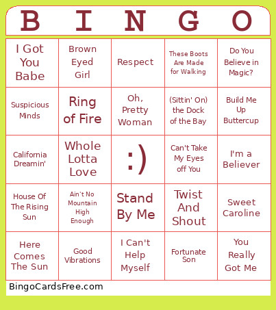 60s Round Bingo Card