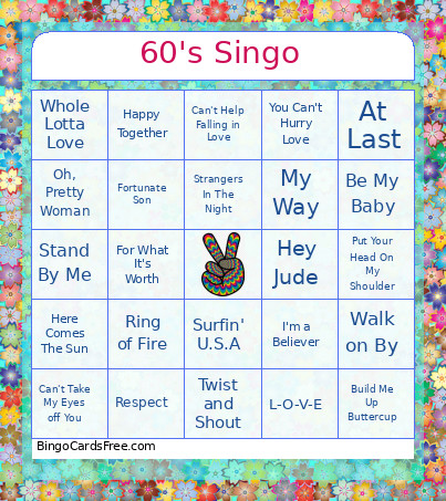 60's Singo Bingo Card