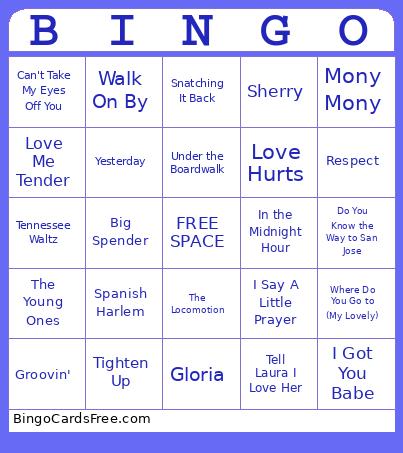 60s Songs Bingo Card