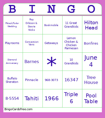 60th Anniversary Bingo Card
