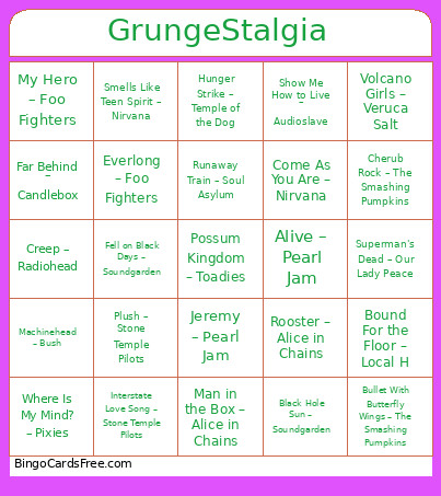 64. GrungeStalgia Bingo Card