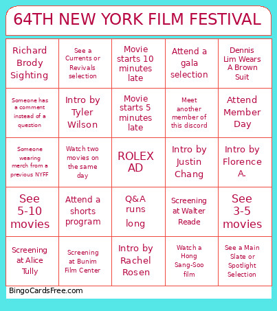 64TH NEW YORK FILM FESTIVAL Bingo Card