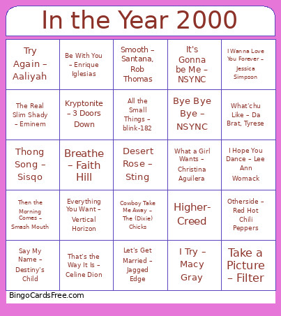 67. In The Year 2000 Bingo Card