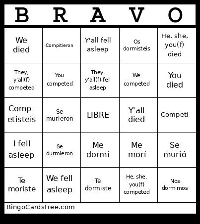 6A Preterite Bingo