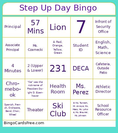 6th Grade Step Up Camp Bingo