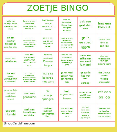 6x6 Zoetje Bingo Card