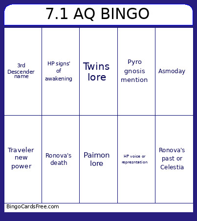 7.1 Archon Quest Bingo Card 2