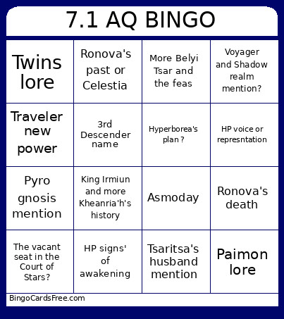 7.1 Archon Quest Bingo Card