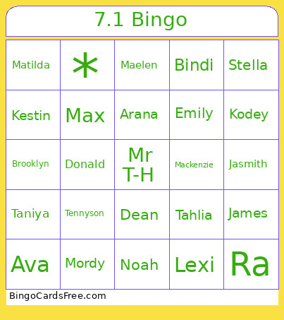 7.1 Bingo Card