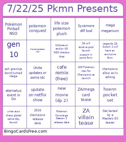 7/22/25 Pkmn Presents Bingo