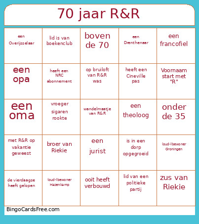 70 Jaar R&R Bingo Card