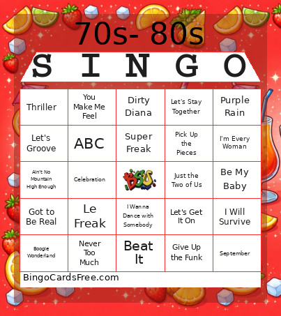 70s-80s Bingo Card