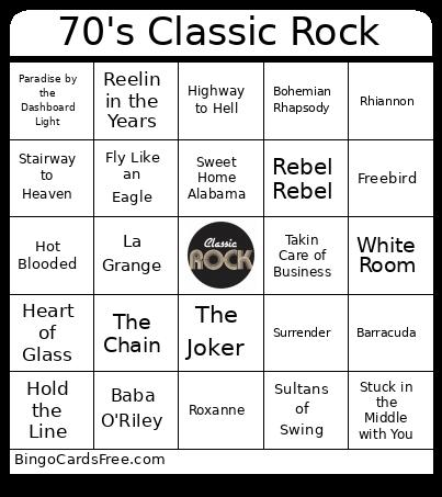 70's Classic Rock Bingo