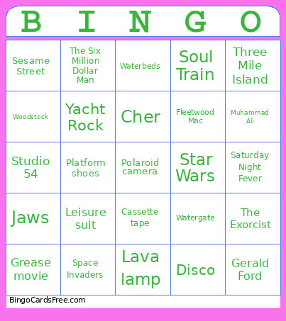 70s Groovy Bingo Card