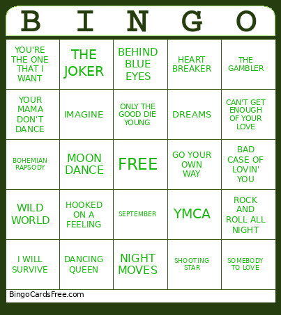 70'S MUSIC Bingo Card